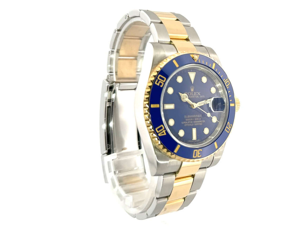 Rolex Submariner Date 116613LB Edelstahl-Gelbgold, blaues Zifferblatt und drehbare Lünette, poliertes und satiniertes Armband