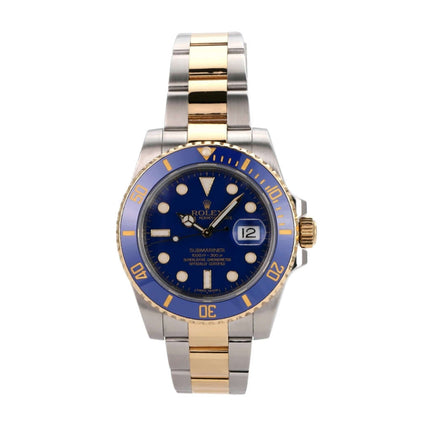 Rolex Submariner Date 116613LB Edelstahl Gelbgold mit blauem Zifferblatt und drehbarer Lünette aus 18 Karat Gelbgold.
