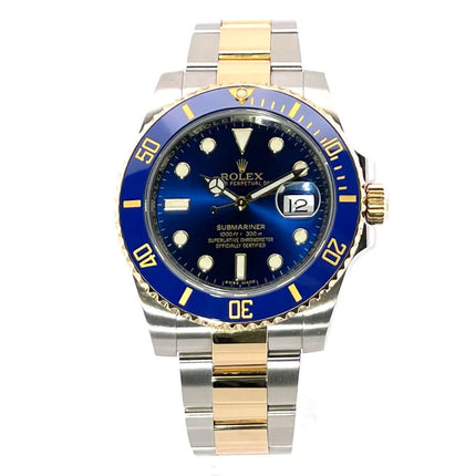 Rolex Submariner Date 116613LB Uhr aus Edelstahl und 18 Karat Gelbgold mit blauem Zifferblatt und drehbarer Lünette