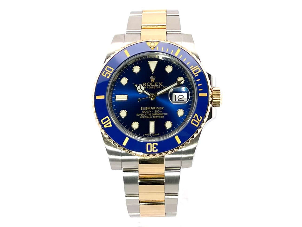 Rolex Submariner Date 116613LB Uhr aus Edelstahl und 18 Karat Gelbgold mit blauem Zifferblatt und drehbarer Lünette