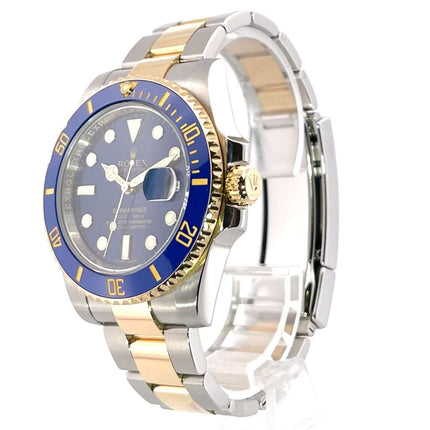 Rolex Submariner Date 116613LB Edelstahl Gelbgold Uhr mit blauer Keramik Lünette und Oyster Armband, Seitenansicht