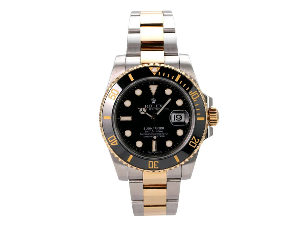 Rolex Submariner Date 116613LN Uhr aus Edelstahl und Gelbgold mit schwarzem Zifferblatt und Datum