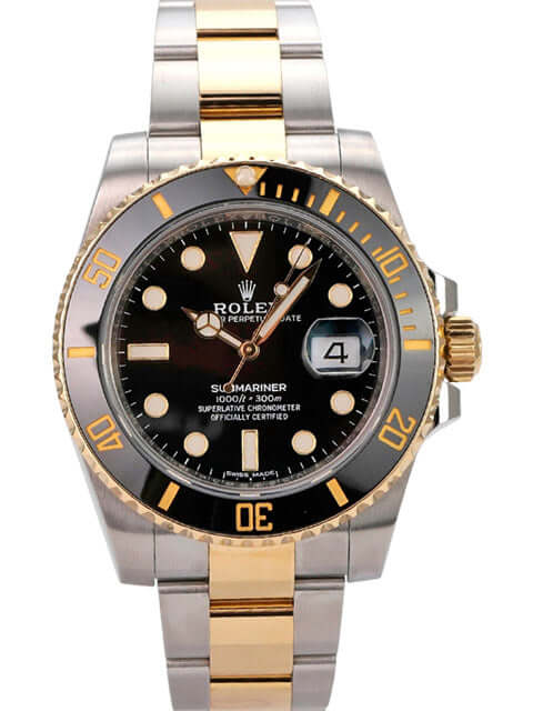 Rolex Submariner Date 116613LN Edelstahl und Gelbgold Uhr mit schwarzem Zifferblatt und drehbarer Lünette