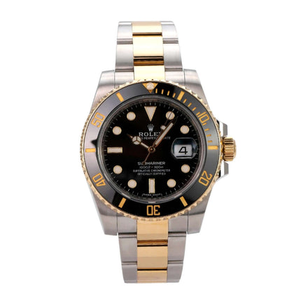 Rolex Submariner Date 116613LN mit Edelstahl- und Gelbgold-Gehäuse, schwarzem Zifferblatt, drehbarer Lünette.