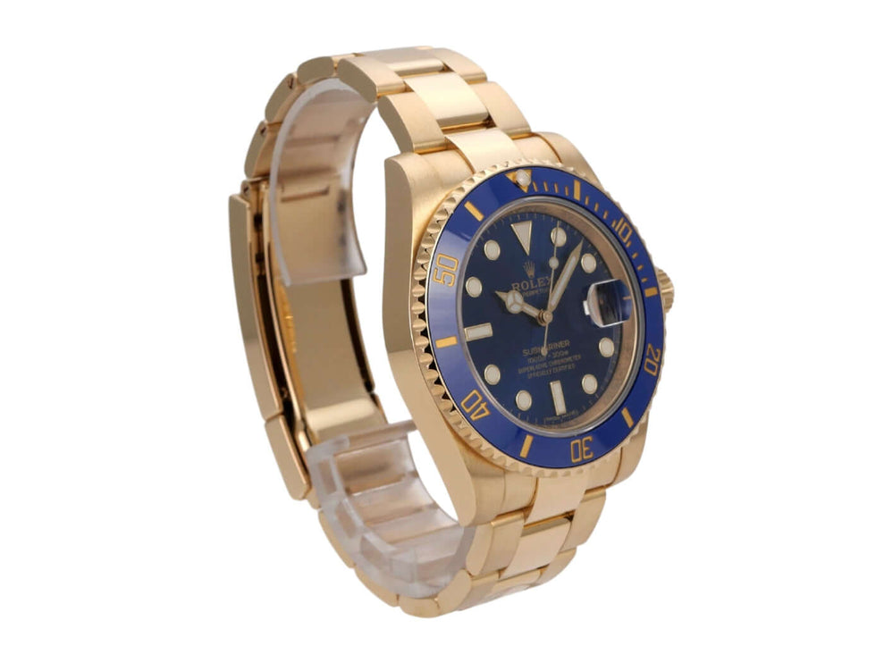 Rolex Submariner Date Gelbgold 116618LB mit blauem Zifferblatt und drehbarer Lünette aus 18 kt Gelbgold.