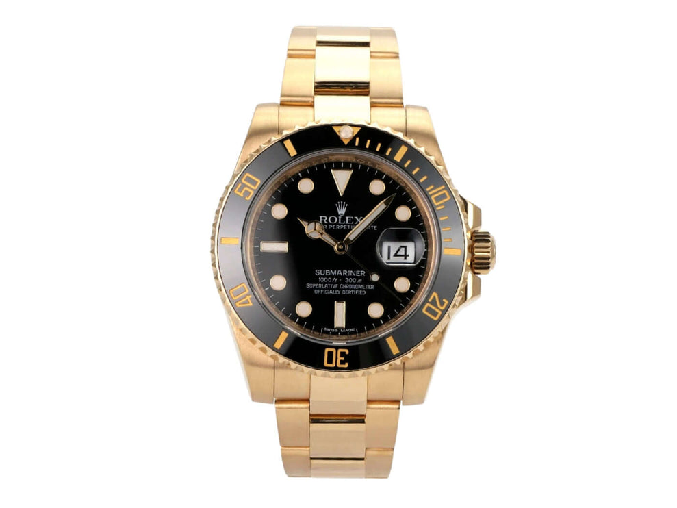 Rolex Submariner Date Gelbgold 116618LN mit schwarzem Zifferblatt und 18 Karat Gelbgold Armband
