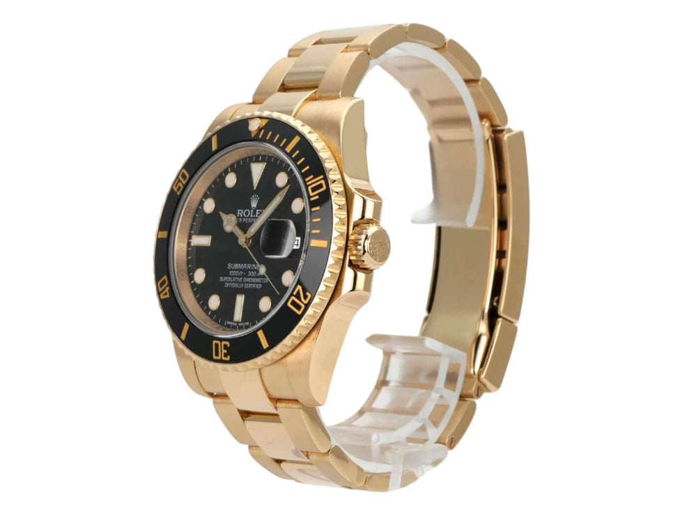 Rolex Submariner Date Gelbgold 116618LN mit schwarzem Zifferblatt und 18 Karat Gelbgold Armband