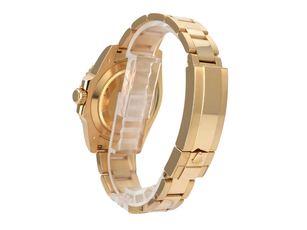 Rolex Submariner Date Gelbgold 116618LN Ansicht von der Seite mit poliertem 18 Karat Gelbgold Armband.