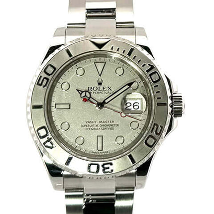 Rolex Yacht-Master 40 Edelstahl Platin 116622 aus 2014, poliertes und satiniertes Edelstahlgehäuse mit Platinlünette und Oyster-Armband