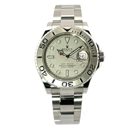 Rolex Yacht-Master 40 Edelstahl Platin 116622 mit Oyster Edelstahl Armband und platinfarbenem Zifferblatt, Gehäusedurchmesser 40 mm.