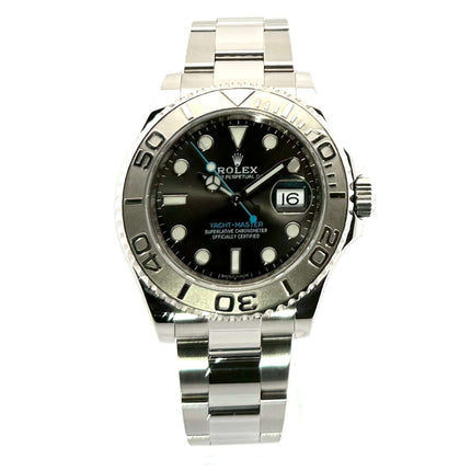 Rolex Yacht-Master 116622 Edelstahl Platin mit Rhodium-Zifferblatt und 40 mm Gehäuse, poliertes und satiniertes Oyster-Armband.