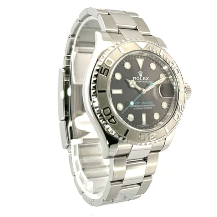 Rolex Yacht-Master 116622 Edelstahl Platin Rhodium Uhr mit 40mm poliertem Edelstahlgehäuse und Platineinsatz, 2018 Modell