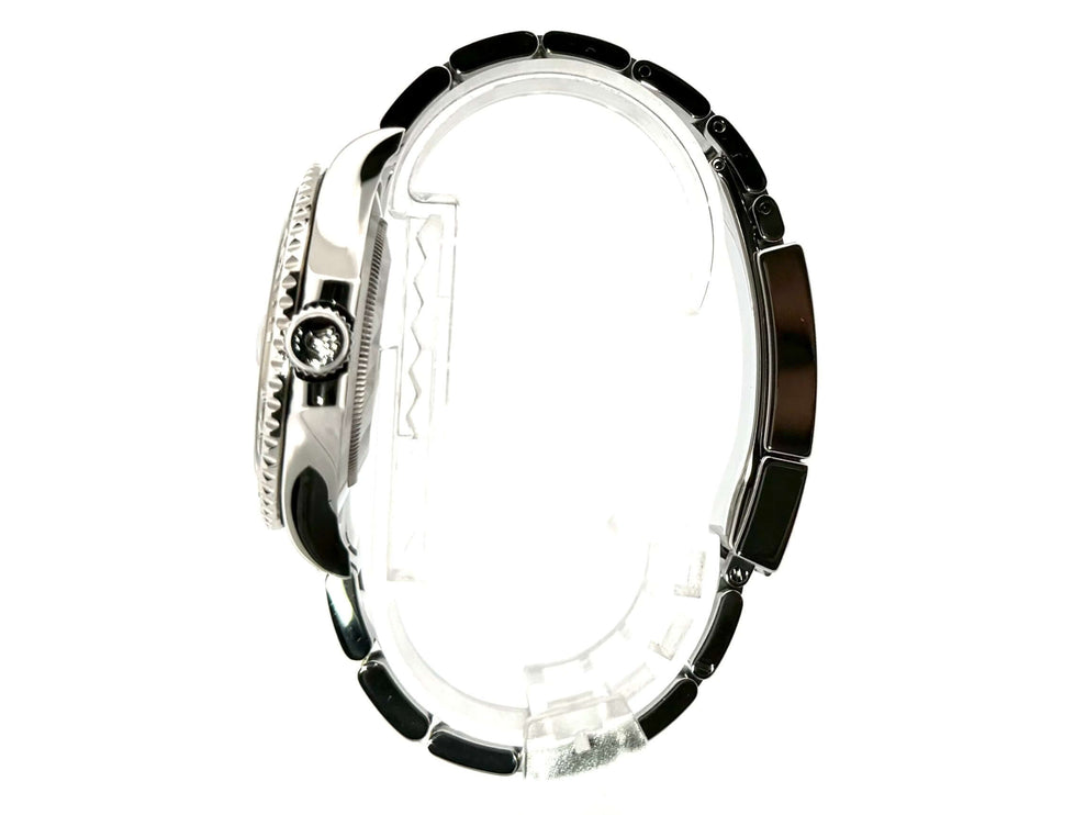 Rolex Yacht-Master 116622 Edelstahl Platin Rhodium Seitenansicht mit poliertem und satiniertem Edelstahlarmband