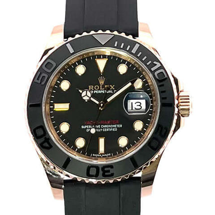 Rolex Yacht-Master 116655 in 18 kt Everose-Gold mit schwarzem Zifferblatt, Keramik Lünette und Oyster Kautschukband