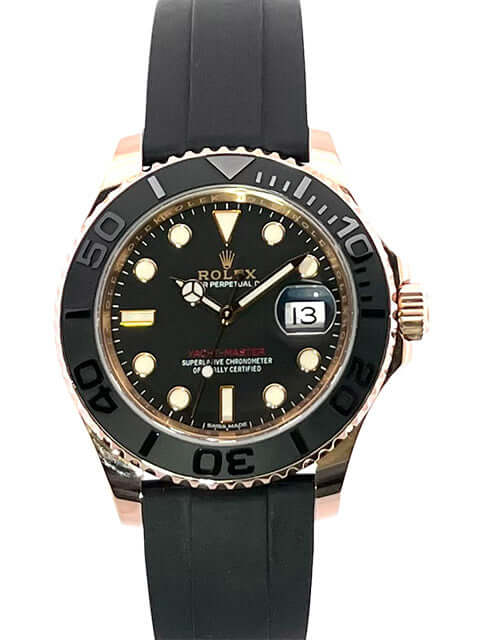 Rolex Yacht-Master 116655 in 18 kt Everose-Gold mit schwarzem Zifferblatt, Keramik Lünette und Oyster Kautschukband