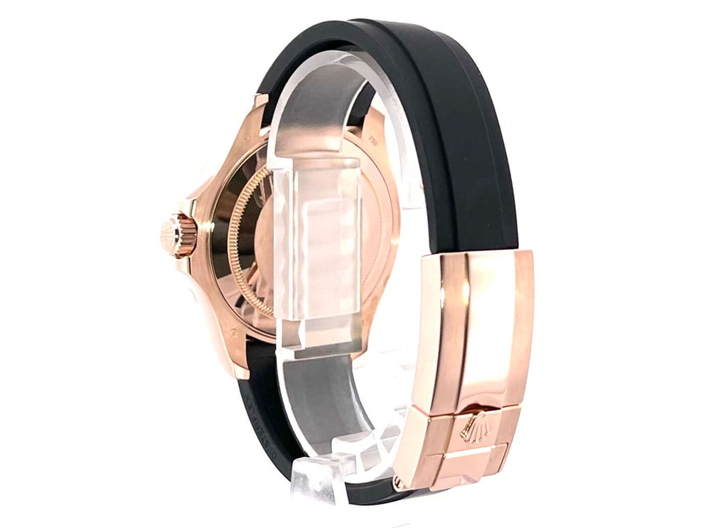 Rückseite der Rolex Yacht-Master 116655 Everose-Gold, 18 kt Everose-Gold, schwarzes Oyster-Kautschukband, Sicherheitsfaltschließe