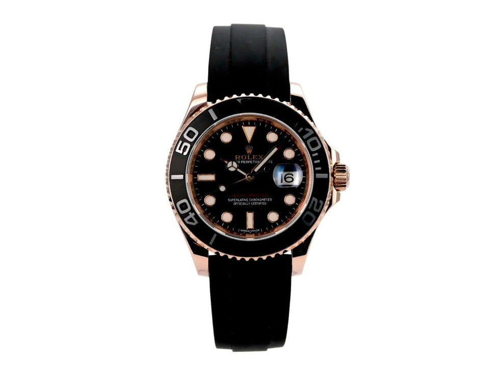 Rolex Yacht-Master 116655 Everose-Gold mit schwarzem Zifferblatt und Oyster-Kautschukband