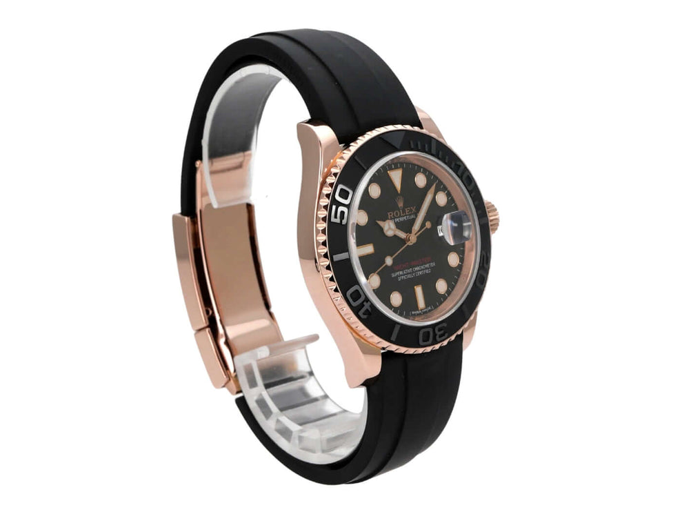 Rolex Yacht-Master 116655 Everose-Gold mit schwarzem Zifferblatt, Oyster-Kautschukband und 18 kt Everose-Gold Gehäuse