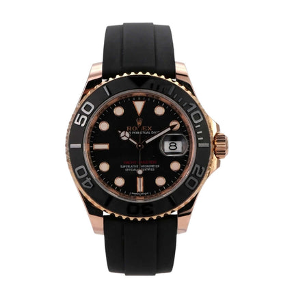 Rolex Yacht-Master 116655 Everose-Gold, schwarze Zifferblatt-Luxusuhr mit Oyster-Kautschukband und Datumsanzeige