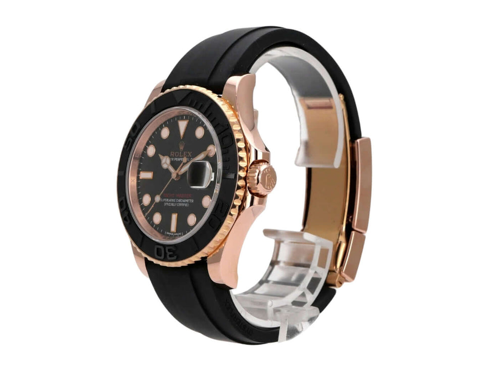 Rolex Yacht-Master 116655 Everose-Gold mit schwarzem Zifferblatt und Oyster-Kautschukband