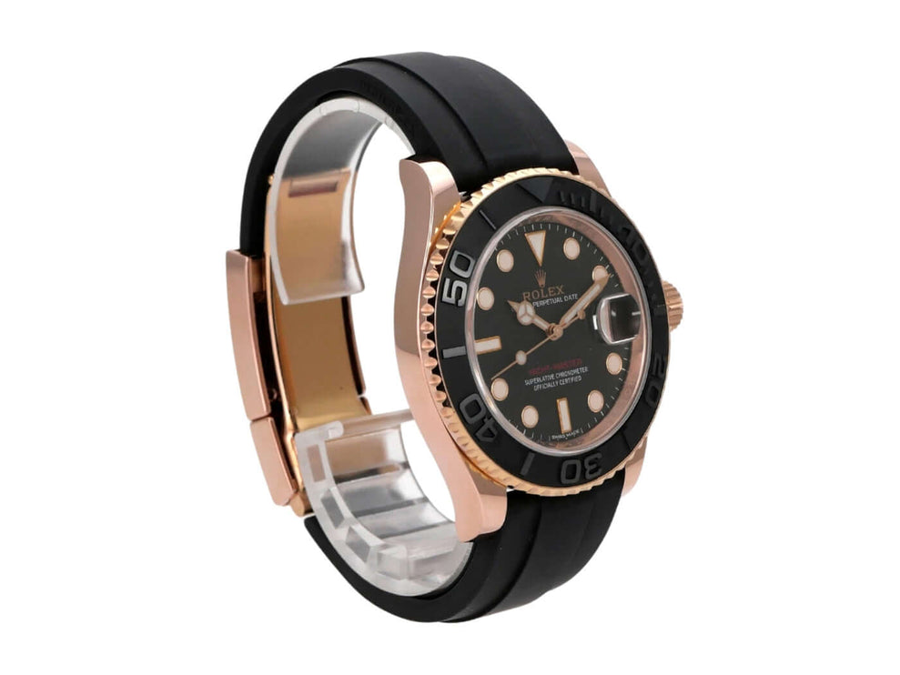 Rolex Yacht-Master 116655 Everose-Gold mit schwarzem Zifferblatt, Oyster-Kautschukband und Everose-Gold-Lünette