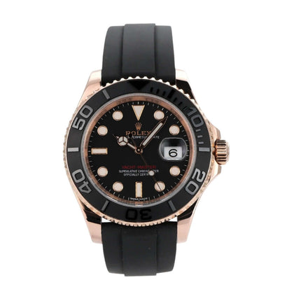 Rolex Yacht-Master 116655 aus 18 kt Everose-Gold mit schwarzem Zifferblatt und Oyster Kautschukband