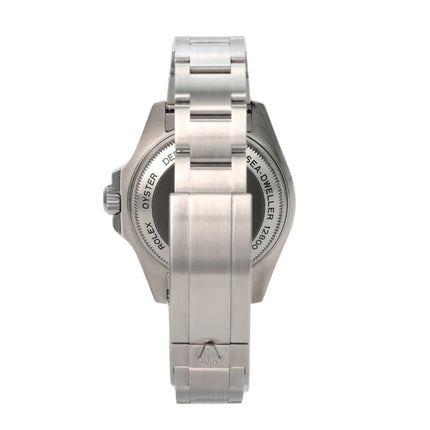 Rolex Sea-Dweller Deepsea 116660 seitliche Ansicht des Edelstahl-Gehäuses und Armbands.