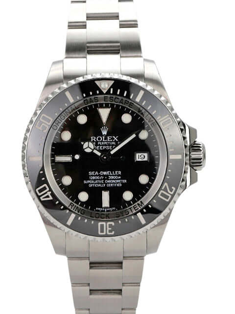 Rolex Sea-Dweller Deepsea 116660 mit schwarzem Zifferblatt und Edelstahlarmband, 44mm Gehäuse, hochwertig und wasserdicht.