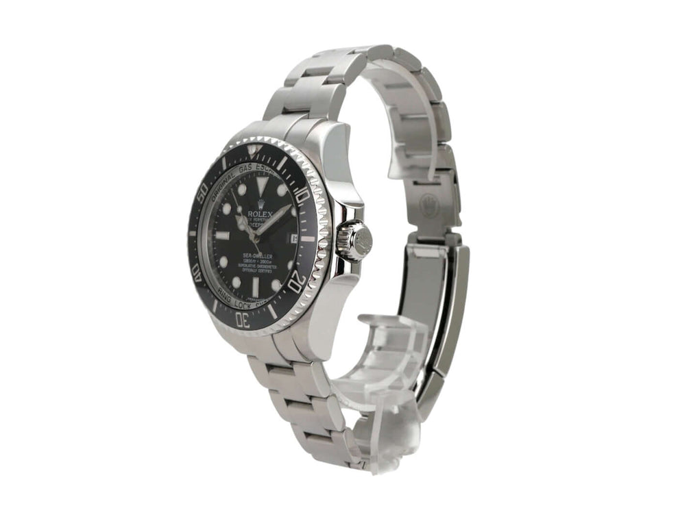 Rolex Sea-Dweller Deepsea 116660 mit Edelstahlarmband und schwarzem Zifferblatt, 44 mm Durchmesser.