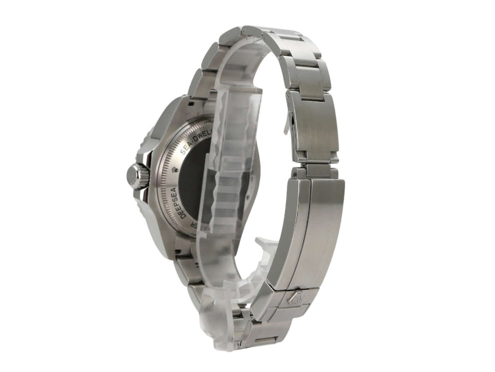 Rolex Sea-Dweller Deepsea 116660 detailansicht, Edelstahlgehäuse, Oyster Armband, schwarzes Zifferblatt.