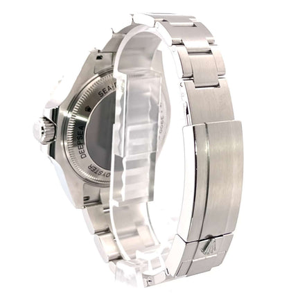 Rückansicht der Rolex Sea-Dweller Deepsea 116660 mit poliertem und satiniertem Edelstahlgehäuse und satiniertem Oyster-Armband