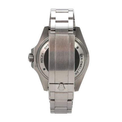 Rolex Sea-Dweller Deepsea 116660 Rückansicht mit Edelstahlarmband und Gehäuse.