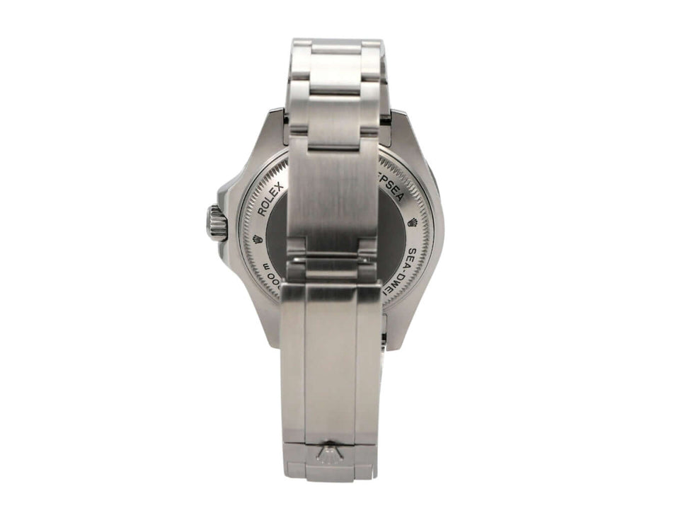 Rolex Sea-Dweller Deepsea 116660 Rückansicht des Edelstahlgehäuses mit Armband.