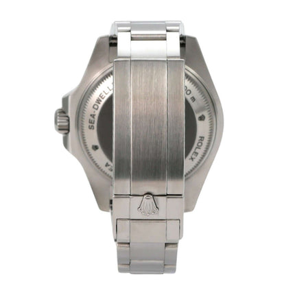 Rolex Sea-Dweller Deepsea 116660 Rückansicht des Edelstahlarmbands und Gehäuses.