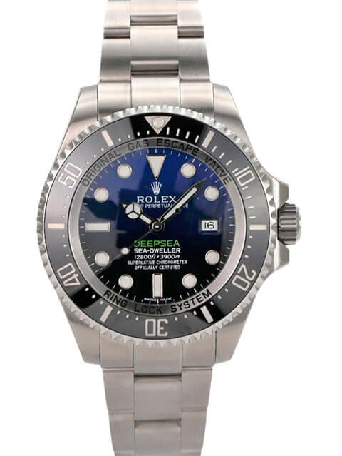 Rolex Sea-Dweller Deepsea 116660 D-Blue Stickers Edelstahl Uhr mit blauem Zifferblatt und Sicherheitsfaltschließe.
