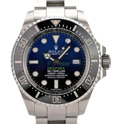 Rolex Sea-Dweller Deepsea 116660 D-Blue, Edelstahl, 44 mm, blaues Zifferblatt, Sicherheitsfaltschließe, einseitig drehbare Lünette.