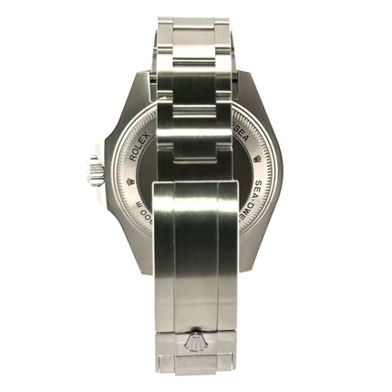 Rückseite der Rolex Sea-Dweller Deepsea 116660 D-Blue aus Edelstahl mit Sicherheitsfaltschließe und Heliumventil, Gehäuse 44 mm 2018