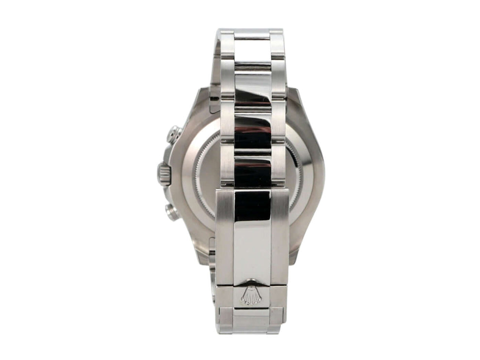 Rolex Yacht-Master II Edelstahl 116680 Uhr von der Seite mit poliertem Edelstahlband.