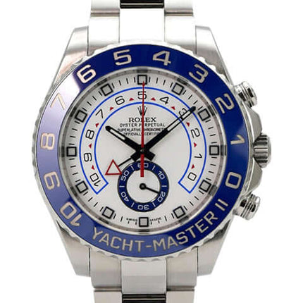Rolex Yacht-Master II Edelstahl 116680 mit blau-weißer Keramiklünette, weißem Zifferblatt und Oysterband