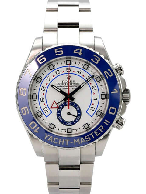 Rolex Yacht-Master II Edelstahl 116680 mit blau-weißer Keramiklünette, weißem Zifferblatt und Oysterband