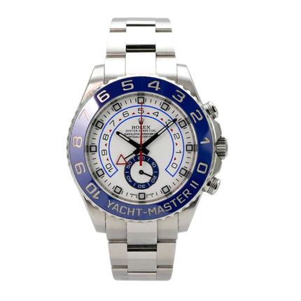 Rolex Yacht-Master II Edelstahl 116680 mit blauem Keramik-Lünettenring, weißem Zifferblatt und Oyster-Band