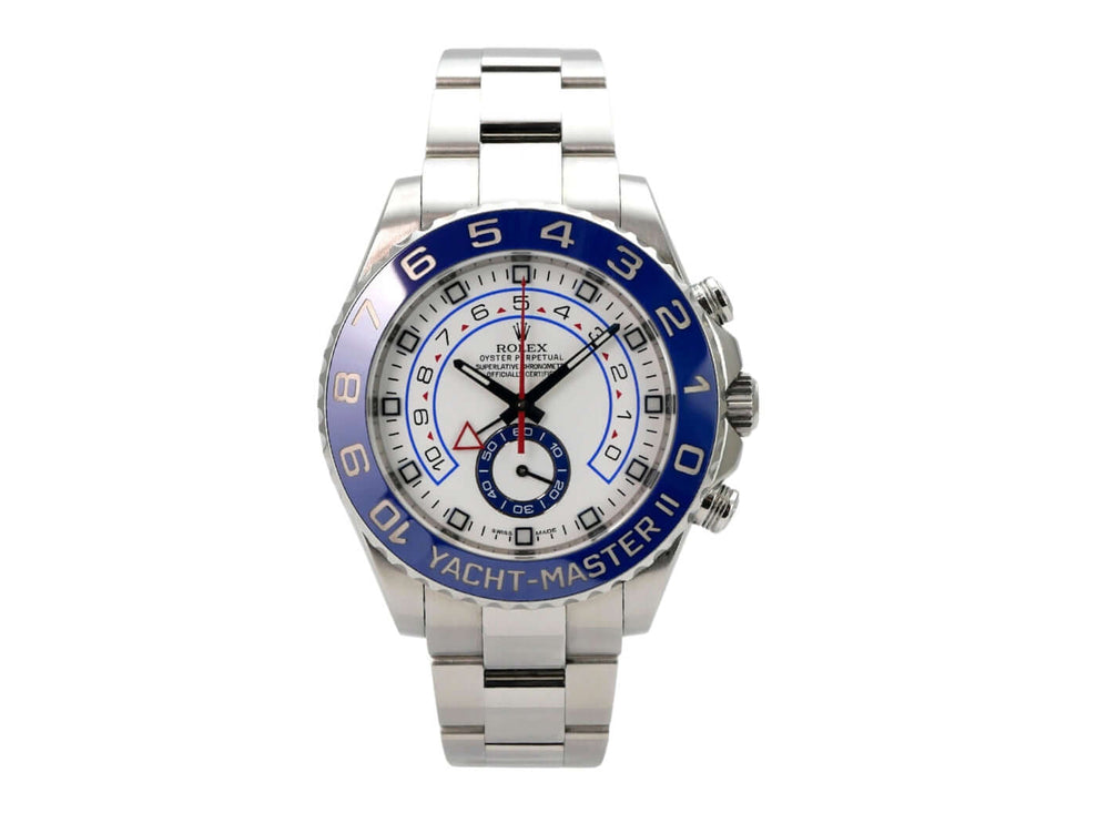 Rolex Yacht-Master II Edelstahl 116680 mit blauem Keramik-Lünettenring, weißem Zifferblatt und Oyster-Band