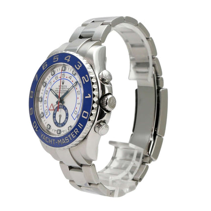 Rolex Yacht-Master II Edelstahl 116680 mit blauem Keramiklünetten, weißem Zifferblatt und Oysterband