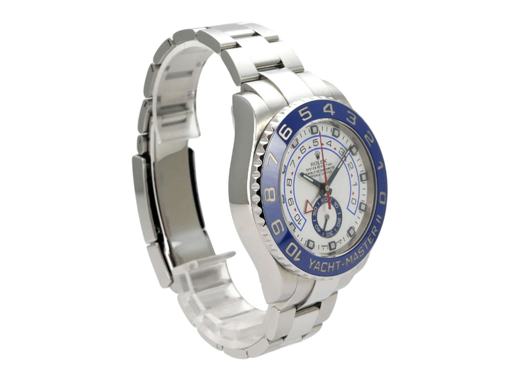 Rolex Yacht-Master II Edelstahl 116680 mit blauem Keramik-Lünette, weißem Zifferblatt und Oysterband