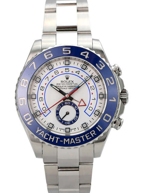 Rolex Yacht-Master II Edelstahl 116680 mit blauer Lünette und weißem Zifferblatt, automatisches Uhrwerk.