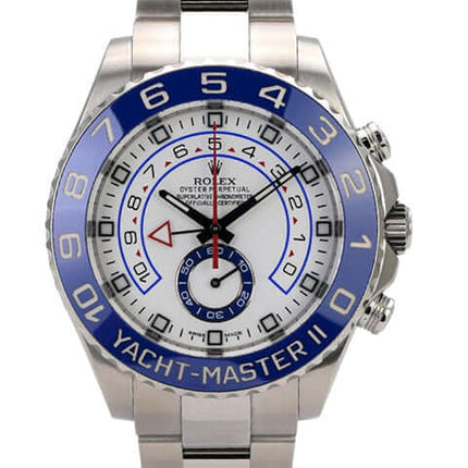 Rolex Yacht-Master II 116680 Edelstahl mit blauem Zifferblatt, drehbarer Lünette und Oyster Edelstahlband.
