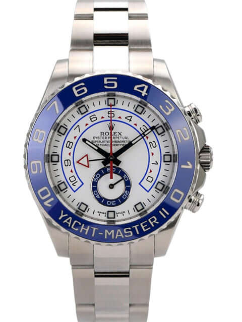 Rolex Yacht-Master II 116680 Edelstahl mit blauem Zifferblatt, drehbarer Lünette und Oyster Edelstahlband.