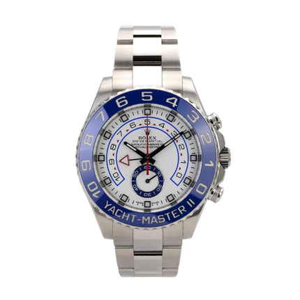 Rolex Yacht-Master II 116680 Edelstahl, Uhr mit blauem Zifferblatt, Edelstahlband und drehbarer Lünette.