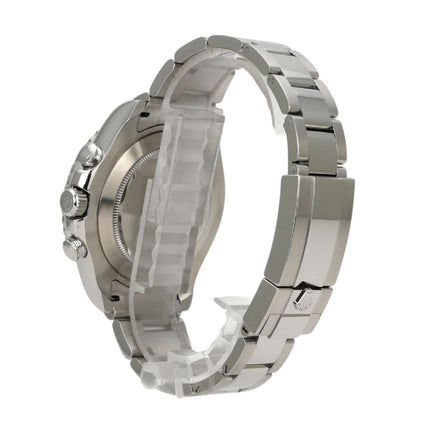 Seitenansicht der Rolex Yacht-Master II 116680 Edelstahl mit Oyster Armband und poliertem Gehäuse.