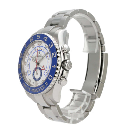 Rolex Yacht-Master II 116680 Edelstahl mit blauem Keramikring und poliertem Edelstahlarmband. 44 mm Gehäusedurchmesser.